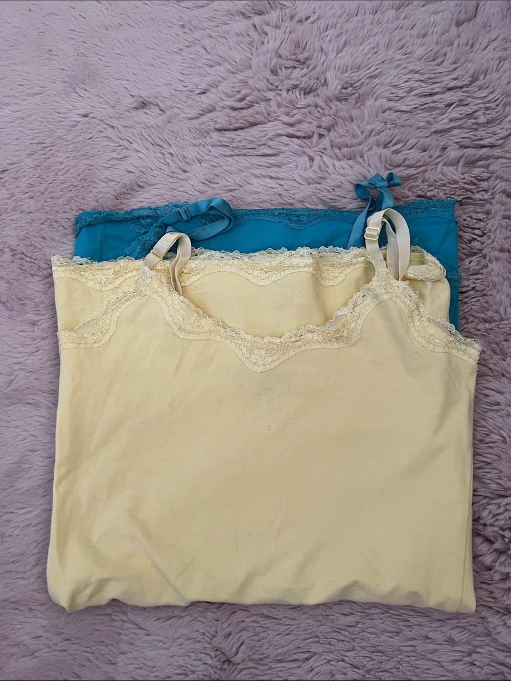 Romy Lace-Trim Yellow and Blue Tank Tops with Adjustable Straps (Pack of two)